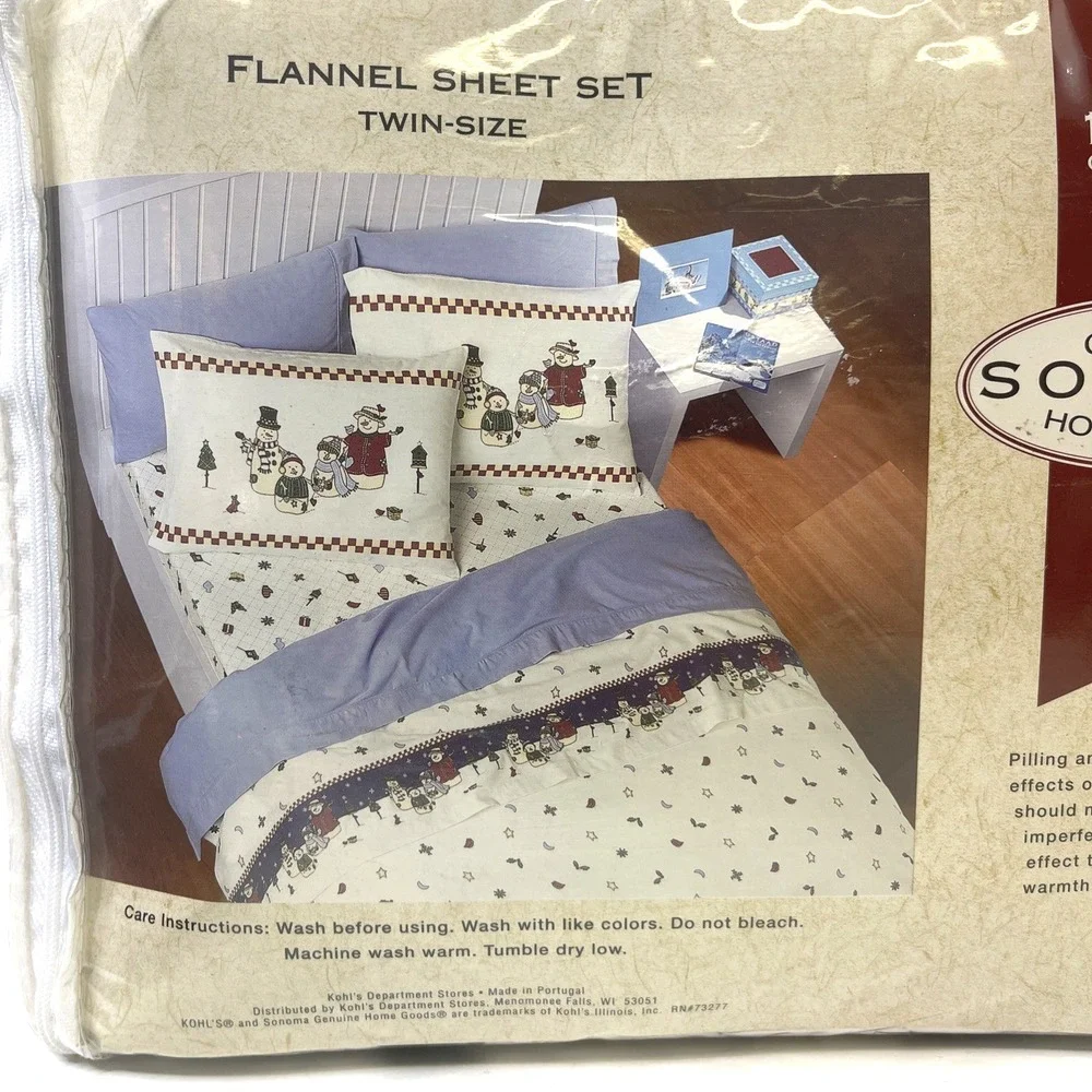 Sonoma Flannel Sheet Set Twin Snowman Winter 100% Cotton‎ Bedding New Sealed